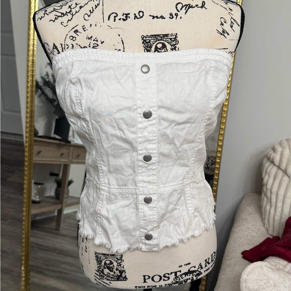 Express White Smocked Bustier Blouse